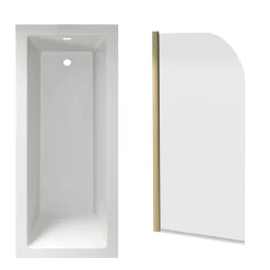 Armourcast Reinforced Straight Square Single Ended Bath with Shower Screen