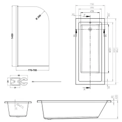 Armourcast Reinforced Straight Square Single Ended Bath with Shower Screen