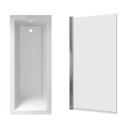 Armourcast Reinforced Straight Square Single Ended Bath with Shower Screen
