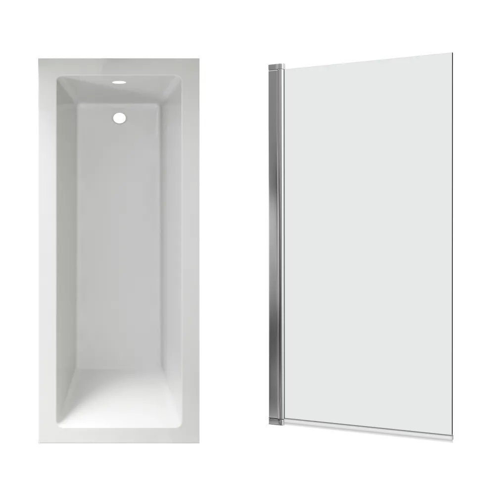 Armourcast Reinforced Straight Square Single Ended Bath with Shower Screen