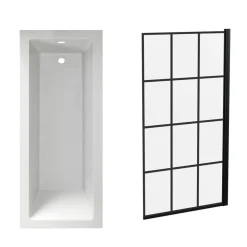 Armourcast Reinforced Straight Square Single Ended Bath with Shower Screen