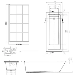 Armourcast Reinforced Straight Square Single Ended Bath with Shower Screen