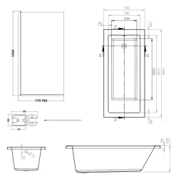 Armourcast Reinforced Straight Square Single Ended Bath with Shower Screen