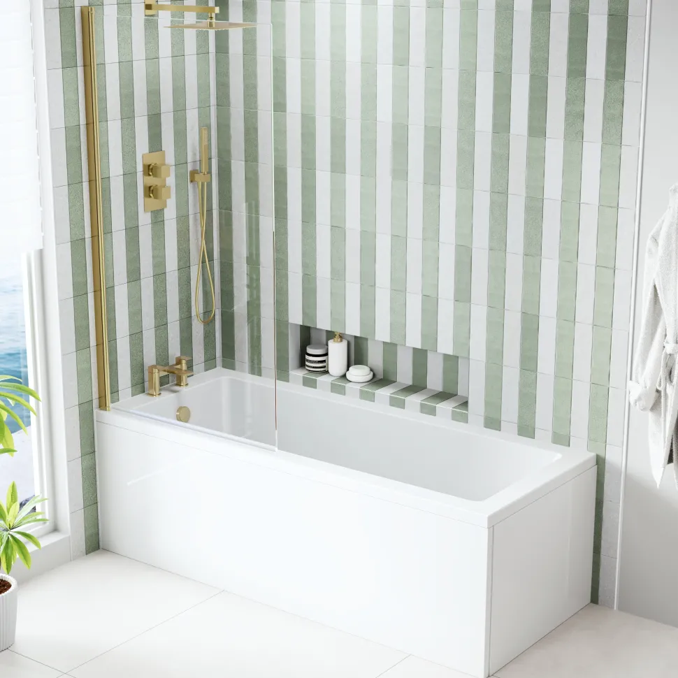 Armourcast Reinforced Straight Square Single Ended Bath with Shower Screen
