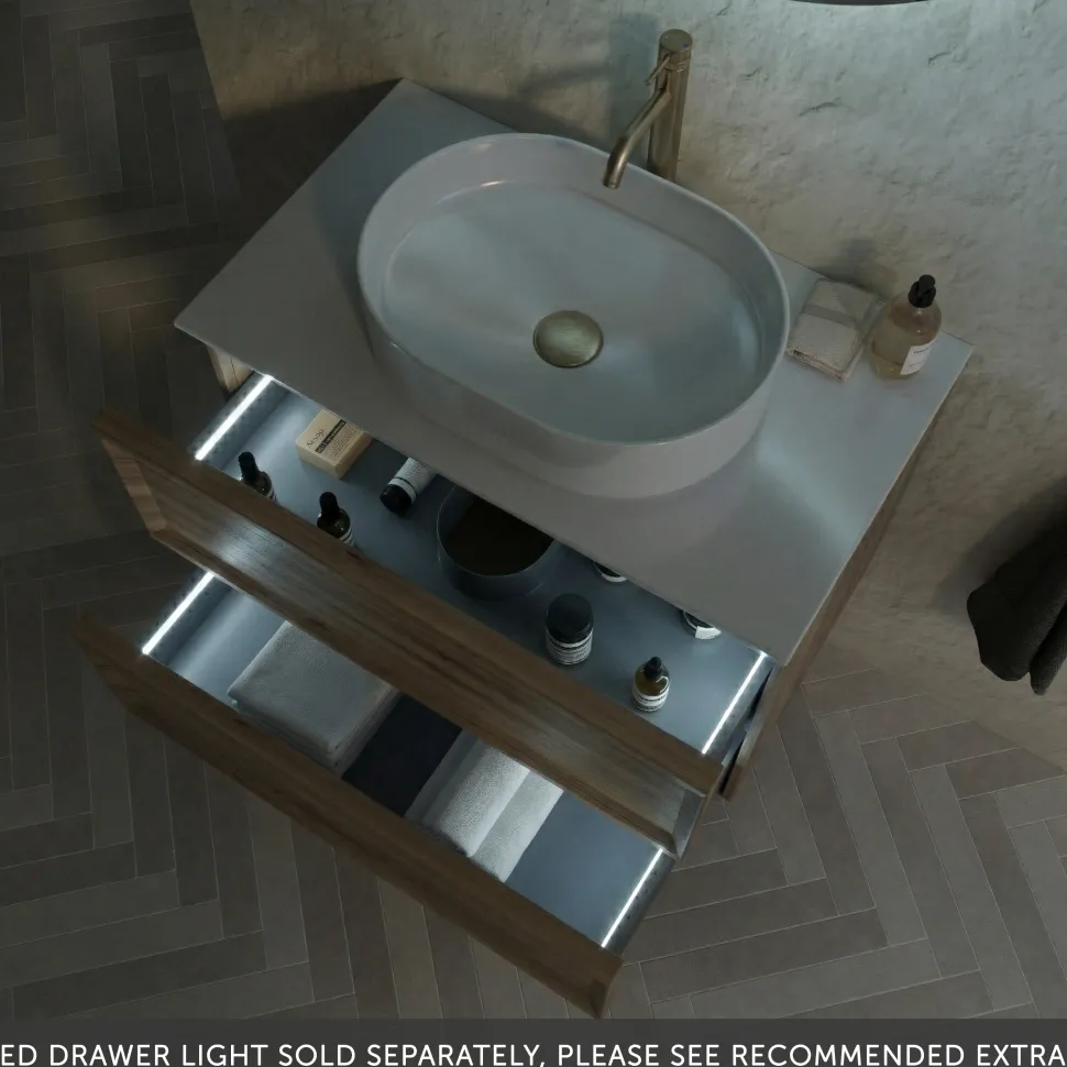 Aura 800mm Wall Mounted Natural Oak Vanity Unit & Sintered Stone Countertop