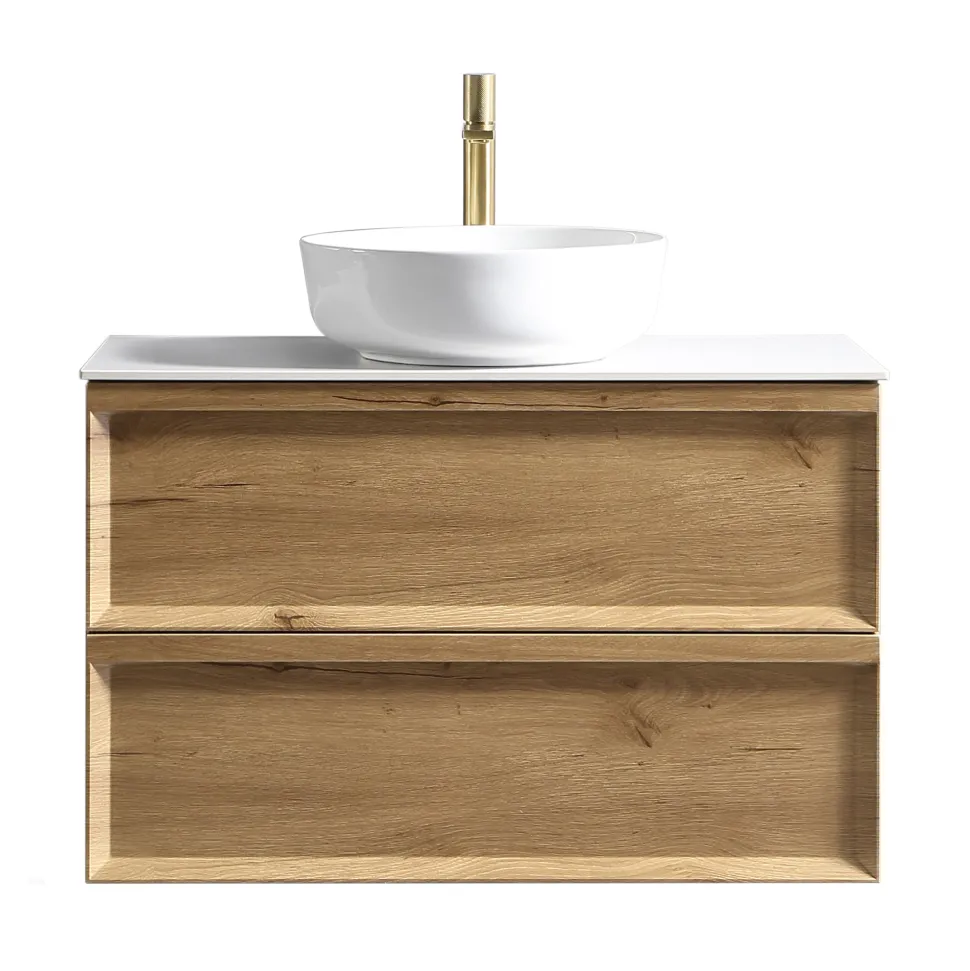 Aura 800mm Wall Mounted Natural Oak Vanity Unit & Sintered Stone Countertop