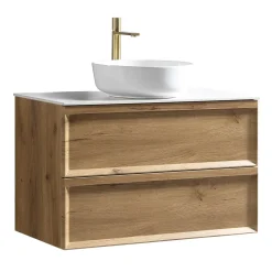 Aura 800mm Wall Mounted Natural Oak Vanity Unit & Sintered Stone Countertop