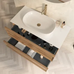 Aura 1000mm Wall Mounted Natural Oak Vanity Unit & Sintered Stone Countertop