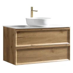 Aura 1000mm Wall Mounted Natural Oak Vanity Unit & Sintered Stone Countertop