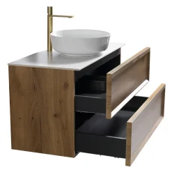 Aura 1000mm Wall Mounted Natural Oak Vanity Unit & Sintered Stone Countertop