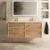 Aura 1200mm Wall Mounted Natural Oak Vanity Unit & Matt White Double Basin