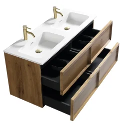 Aura 1200mm Wall Mounted Natural Oak Vanity Unit & Matt White Double Basin