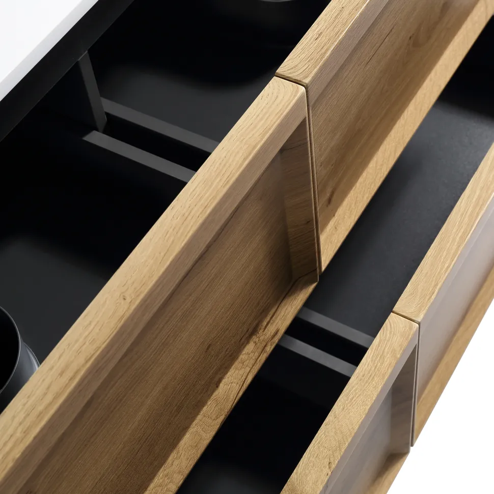 Aura 1200mm Wall Mounted Natural Oak Vanity Unit & Matt White Double Basin