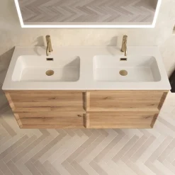 Aura 1200mm Wall Mounted Natural Oak Vanity Unit & Matt White Double Basin