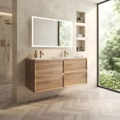 Aura 1200mm Wall Mounted Natural Oak Vanity Unit & Matt White Double Basin