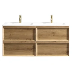 Aura 1200mm Wall Mounted Natural Oak Vanity Unit & Matt White Double Basin