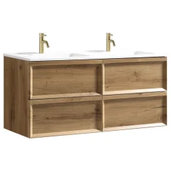 Aura 1200mm Wall Mounted Natural Oak Vanity Unit & Matt White Double Basin