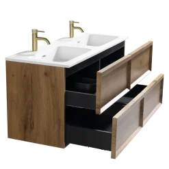 Aura 1200mm Wall Mounted Natural Oak Vanity Unit & Matt White Double Basin