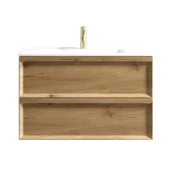 Aura 800mm Wall Mounted Natural Oak Vanity Unit & Matt White Basin