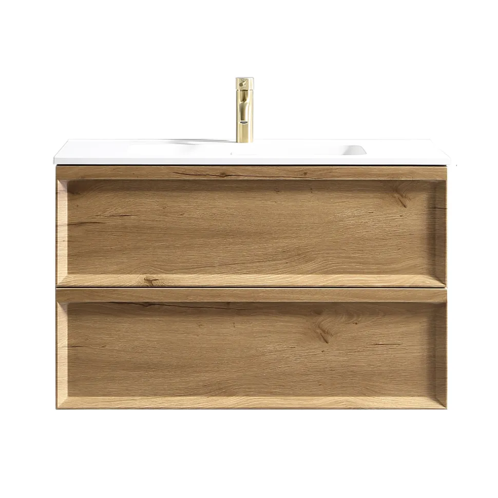 Aura 800mm Wall Mounted Natural Oak Vanity Unit & Matt White Basin