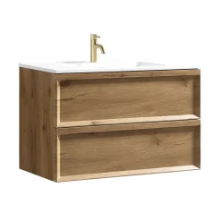 Aura 800mm Wall Mounted Natural Oak Vanity Unit & Matt White Basin