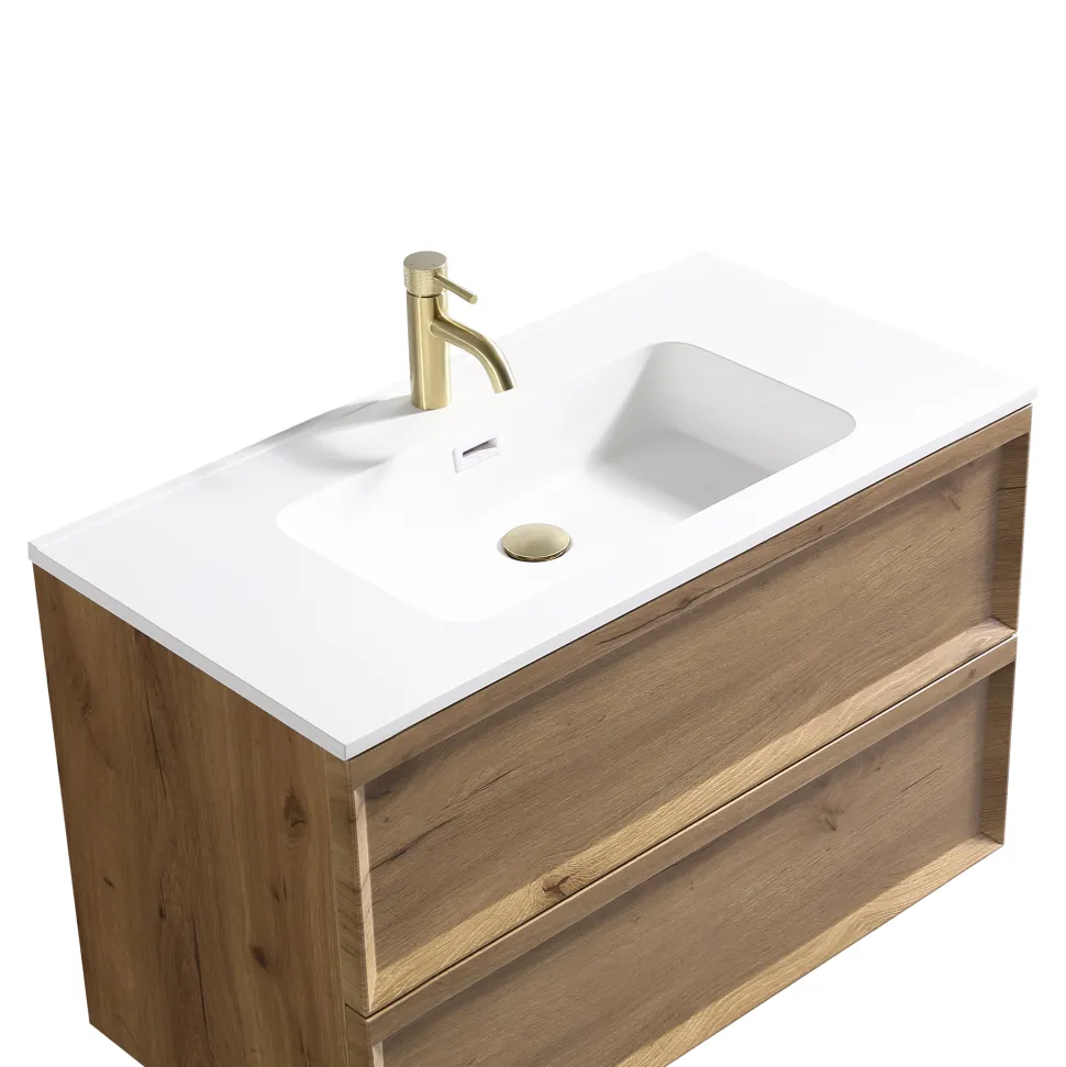 Aura 800mm Wall Mounted Natural Oak Vanity Unit & Matt White Basin