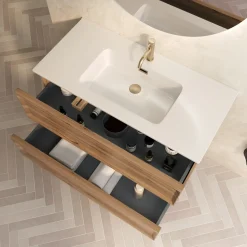Aura 1000mm Wall Mounted Natural Oak Vanity Unit & Matt White Basin