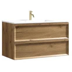 Aura 1000mm Wall Mounted Natural Oak Vanity Unit & Matt White Basin