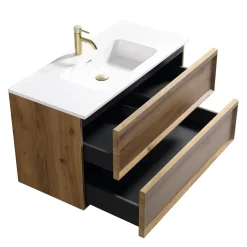 Aura 1000mm Wall Mounted Natural Oak Vanity Unit & Matt White Basin