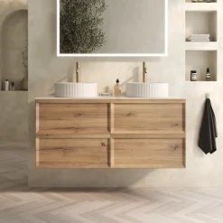 Aura 1200mm Wall Mounted Natural Oak Vanity Unit & Sintered Stone Countertop