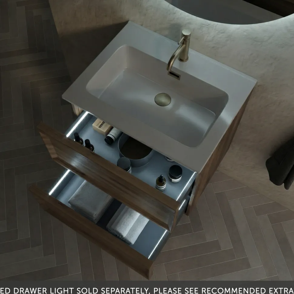 Aura 600mm Wall Mounted Natural Oak Vanity Unit & Matt White Basin