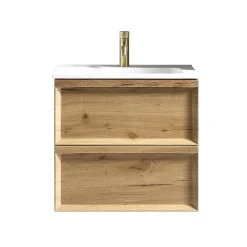 Aura 600mm Wall Mounted Natural Oak Vanity Unit & Matt White Basin