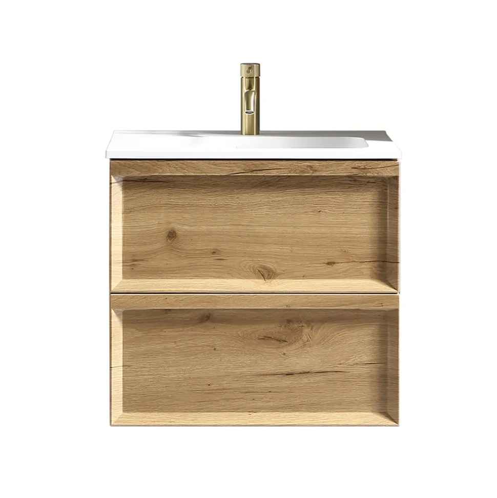 Aura 600mm Wall Mounted Natural Oak Vanity Unit & Matt White Basin