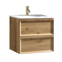 Aura 600mm Wall Mounted Natural Oak Vanity Unit & Matt White Basin