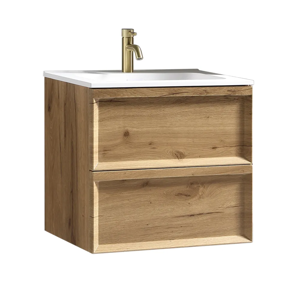 Aura 600mm Wall Mounted Natural Oak Vanity Unit & Matt White Basin