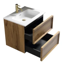 Aura 600mm Wall Mounted Natural Oak Vanity Unit & Matt White Basin