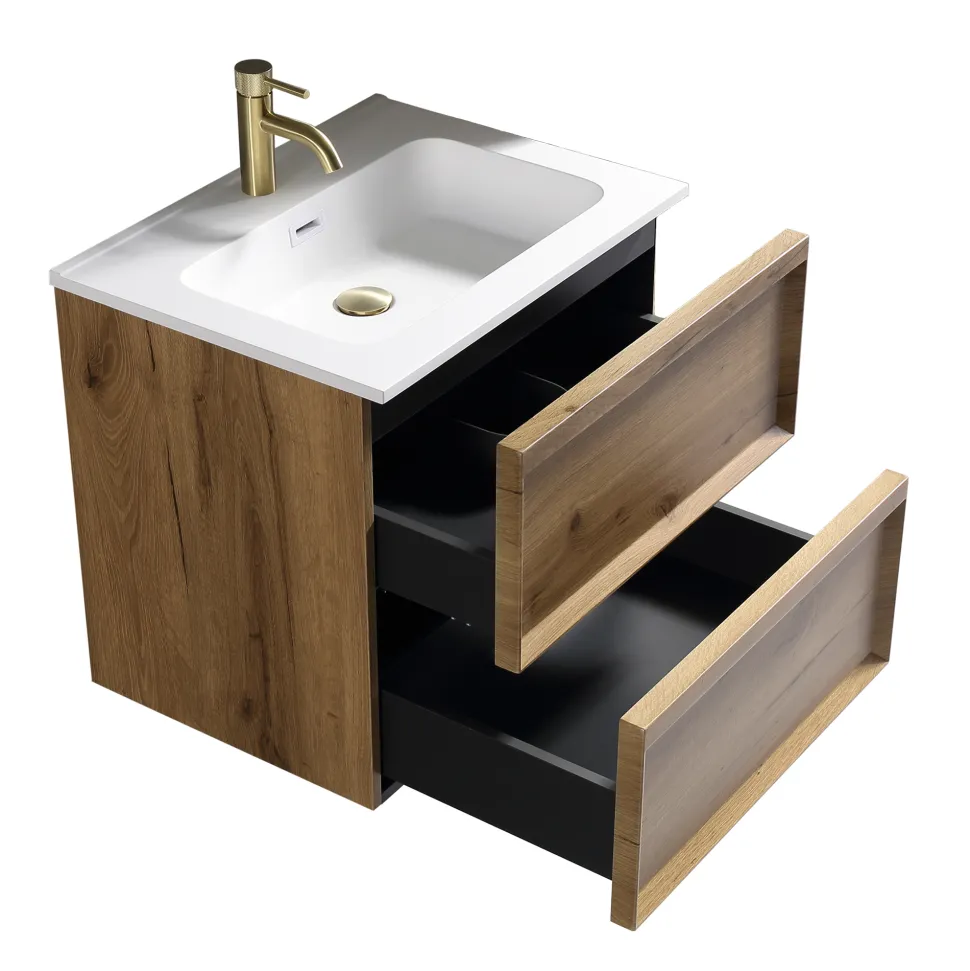 Aura 600mm Wall Mounted Natural Oak Vanity Unit & Matt White Basin