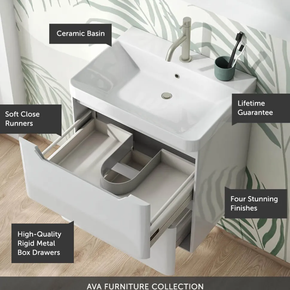 Ava 800mm Wall Hung Vanity Unit & Basin