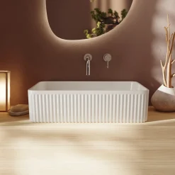 Billy Fluted Gloss White Rectangular Countertop Basin - 500mm