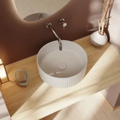 Billy Fluted Gloss White Round Countertop Basin - 360mm