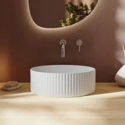 Billy Fluted Matt White Round Countertop Basin - 360mm