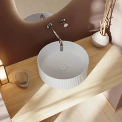 Billy Fluted Matt White Round Countertop Basin - 360mm