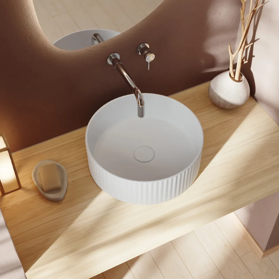 Billy Fluted Matt White Round Countertop Basin - 360mm