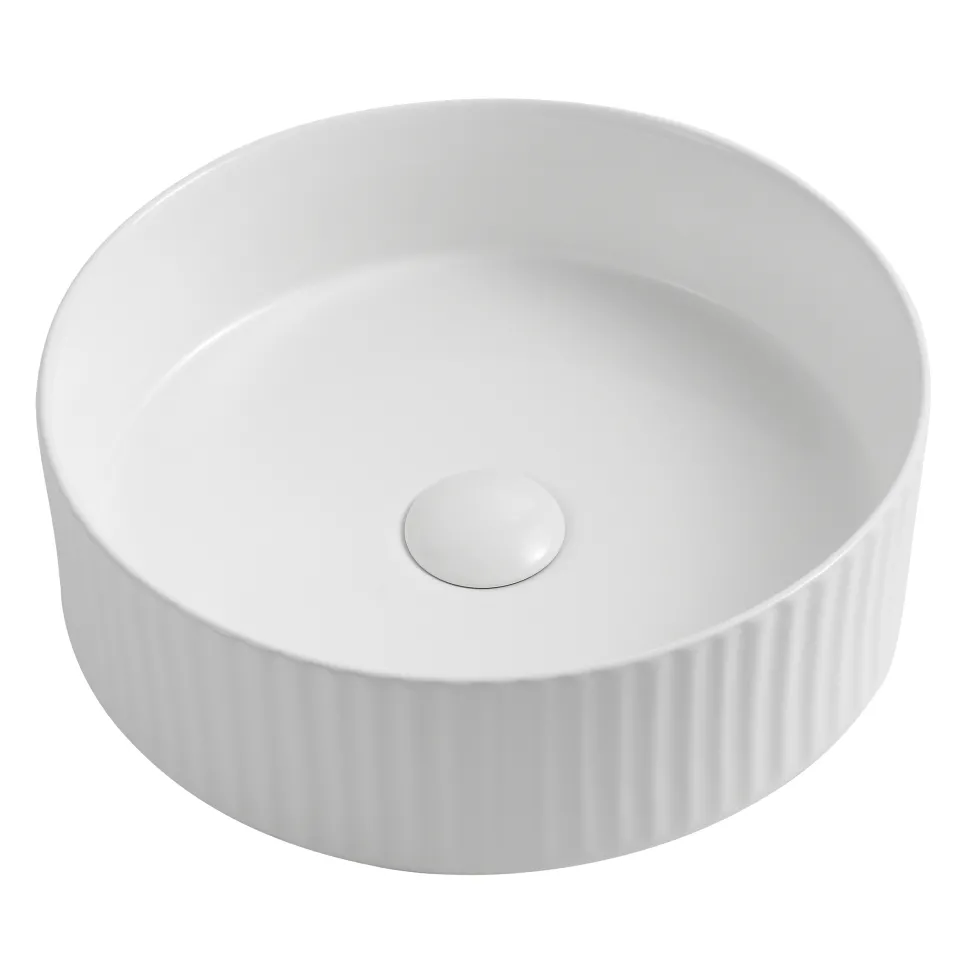 Billy Fluted Matt White Round Countertop Basin - 360mm