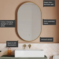 Billy LED Illuminated Oval Framed Mirror with Demister Pad & Colour Change Lights - 500 x 800mm