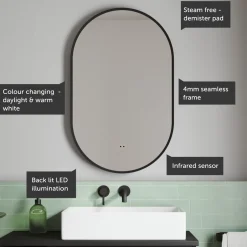 Billy LED Illuminated Oval Framed Mirror with Demister Pad & Colour Change Lights - 500 x 800mm