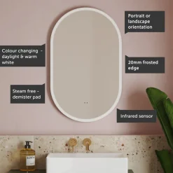 Billy LED Illuminated Oval Mirror with Demister Pad & Colour Change Lights - 500 x 800mm