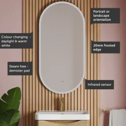 Billy LED Illuminated Oval Mirror with Demister Pad & Colour Change Lights - 500 x 1000mm