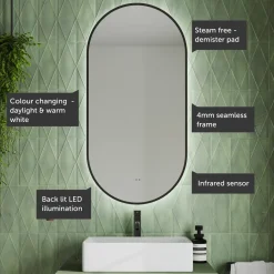 Billy LED Oval Framed Mirror with Demister Pad & Colour Change Lights - 500 x 1000mm