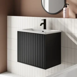Billy 600mm Wall Hung Vanity Unit with Fluted Drawer Front & Basin
